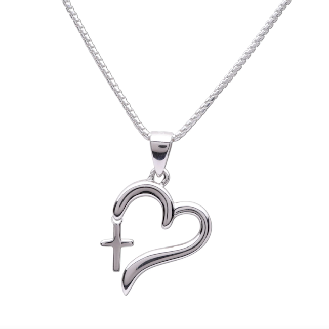 Dangling Cross Heart Sterling Silver Necklace