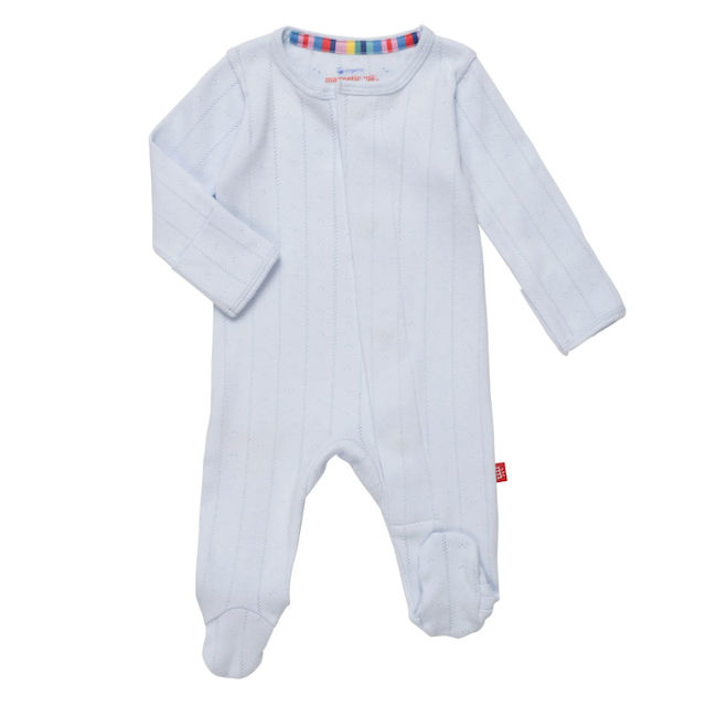 Love Lines Blue Organic Cotton Pointelle Magnetic Footie