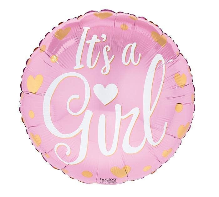 It's A Girl Gold Hearts & Dots On Pink Balloon