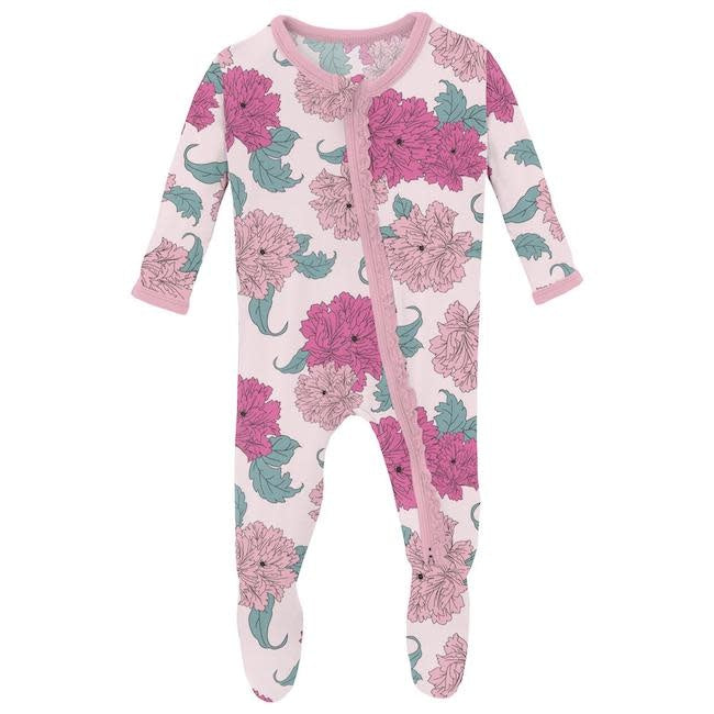 Print Muffin Ruffle Footie with 2 Way Zipper