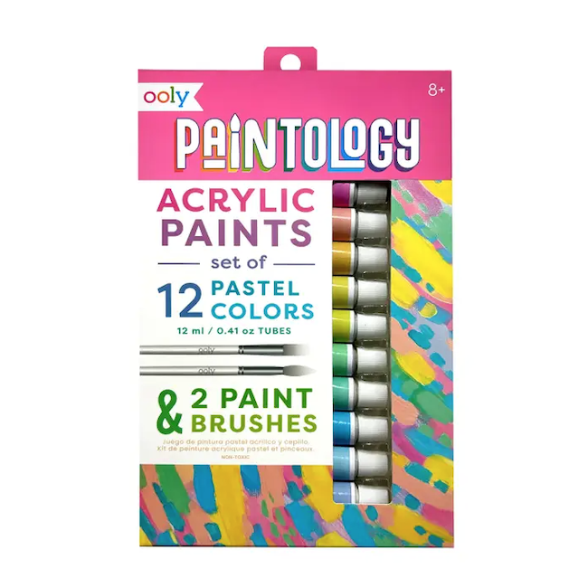 Paintology Acrylic Paints + 2 Brushes - Pastel Colors