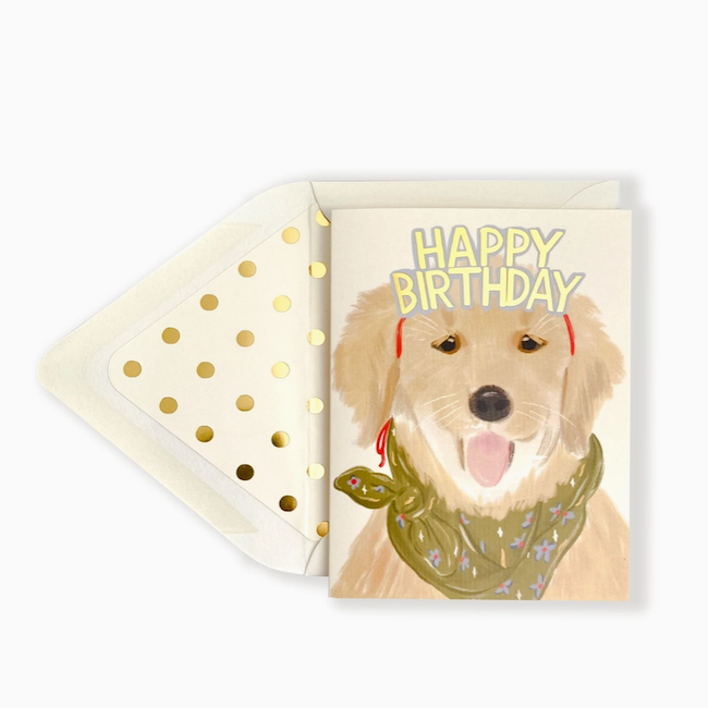 Happy Birthday Greeting Card Golden Retriever Gold Crown