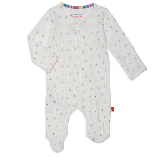 Floral Organic Cotton Pointelle Magnetic Footie