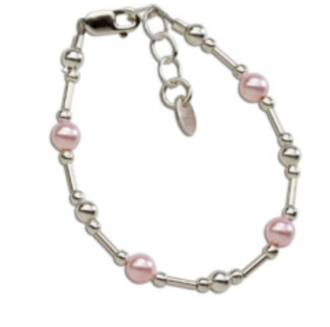 Silver Bracelet With Pink Pearls & Liquid Silver - Medium
