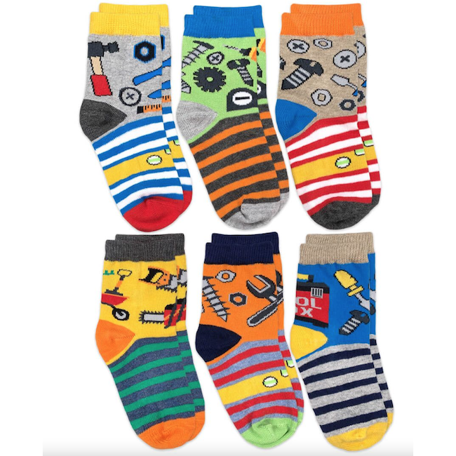 Tools Pattern Crew Socks - 6 Pair Pack
