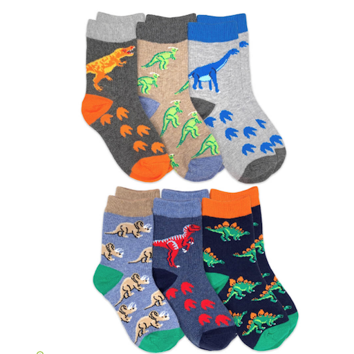 Dinosaur Pattern Crew Socks 6 Pack