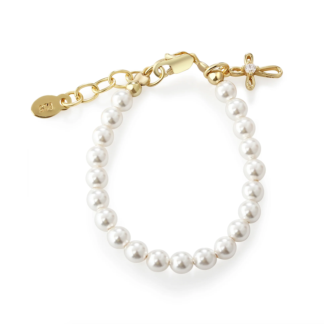 Jayde - Children's 14K Gold-Plated Cross Baby Bracelet with Pearls
