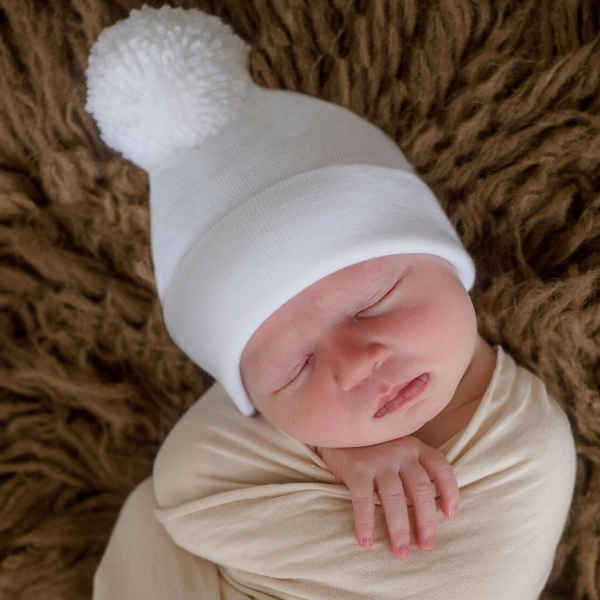White Hat with White Pom Pom