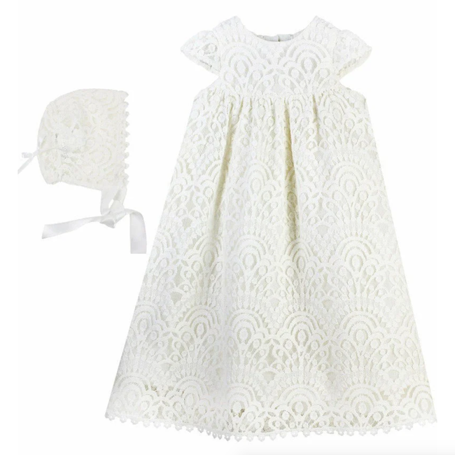 Elegant Lace Christening Gown and Bonnet
