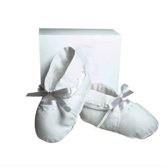 Embroidered Detail Booties In Cotton Batiste - Ivory / 3 - 6M