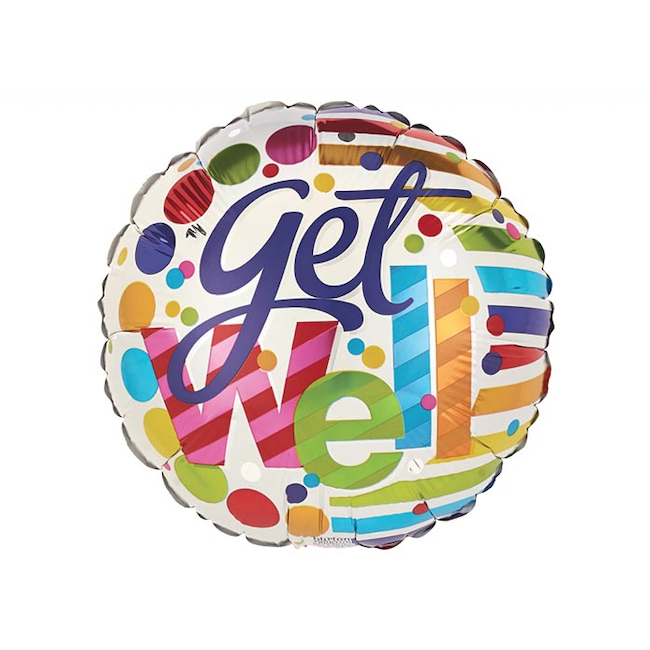 Get Well Soon 4" Polka Dots And Horizontal Stripes Flower / Plant Balloon