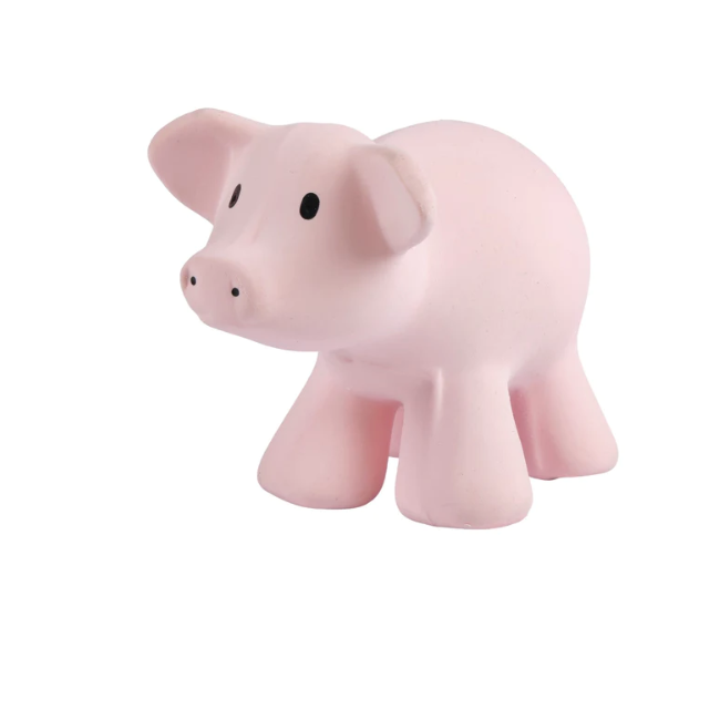 Pig Organic Natural Rubber Teether, Rattle And Bath Toy