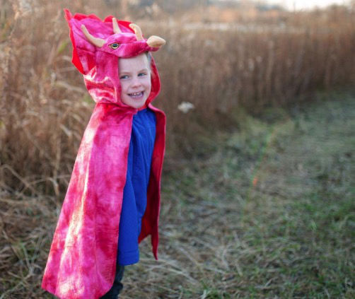 Triceratops Hooded Cape - Red - Size 4-6 Years