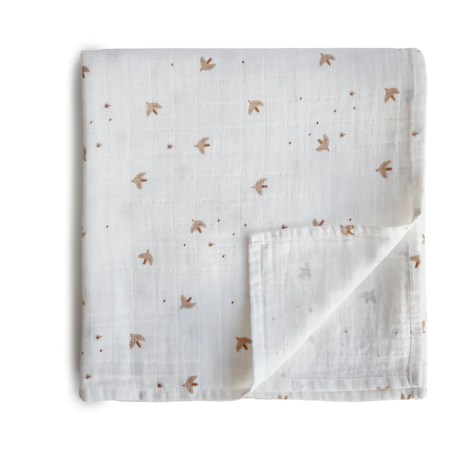 Organic Cotton Muslin Swaddle Blanket In Sparrow