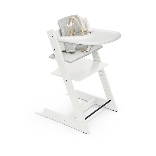 Tripp Trapp High Chair and Cushion with Stokke Tray White With Nordic Grey
