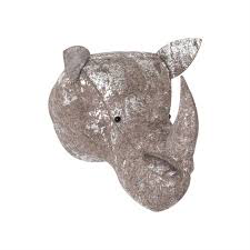 Foil Grey Silver Rhino Head Wall Mount