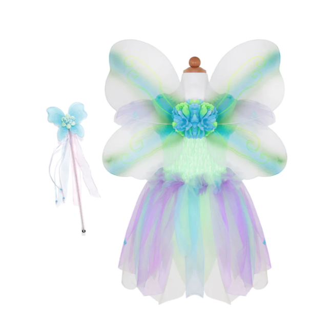 Butterfly Dress & Wings With Wand Green/Multi