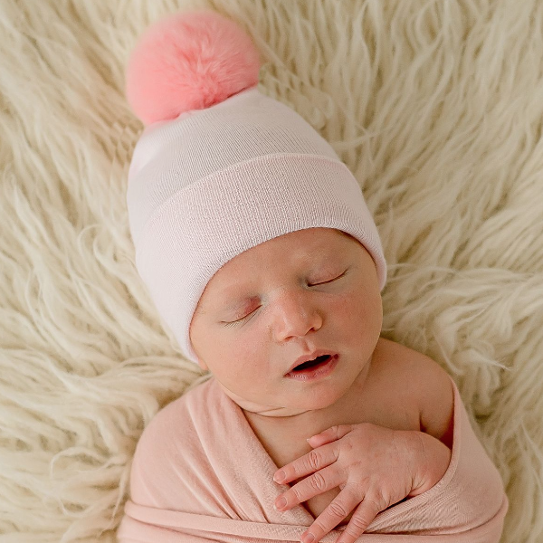 Pink Hat Pink Fuzzy Pom - NB