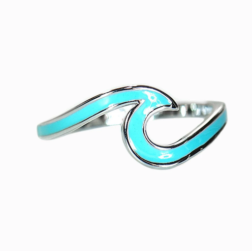 Enameled Wave Ring, Silver W / Blue, 7