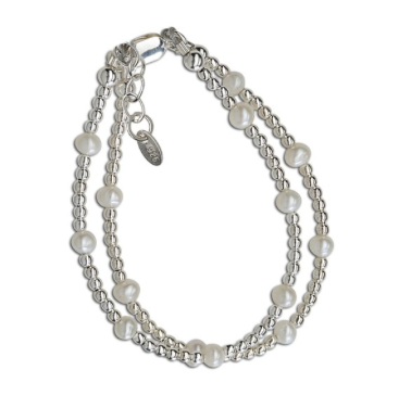 Silver Double - Stranded Bracelet With Silver & Pearls, Silver, Md