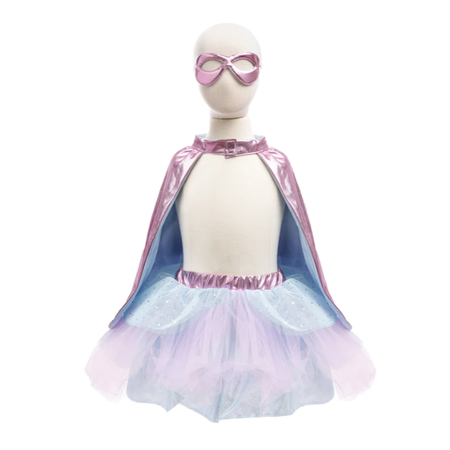 Super-duper Tutu, Cape & Mask, Metallic Pink & Light Blue - Size 5-6Years