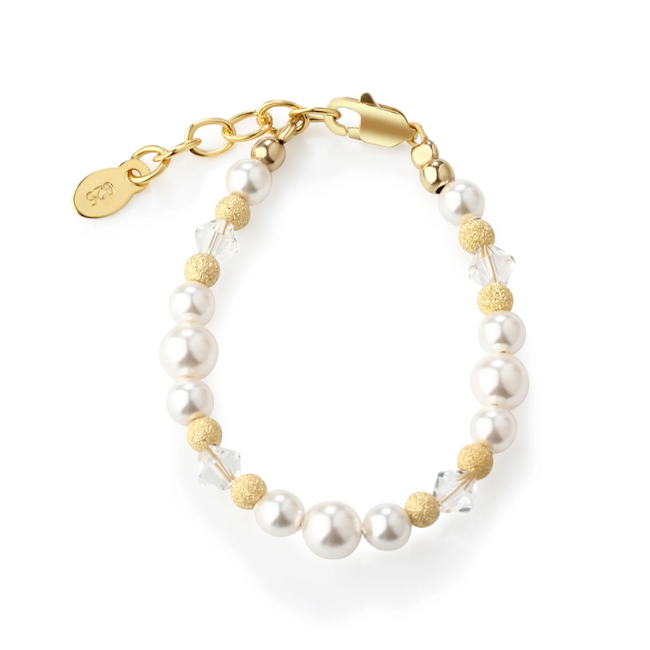 Maizey 14K Gold-Plated Simulated Pearl Baby Bracelet with Stardust Beads for Girls