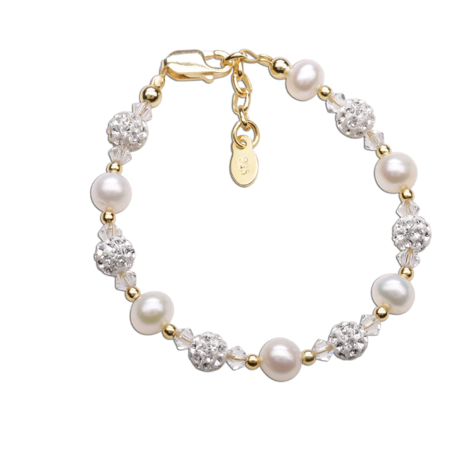 Charlotte Gold-Plated Bracelet With Freshwater Pearls, Crystals, And Pave Beads
