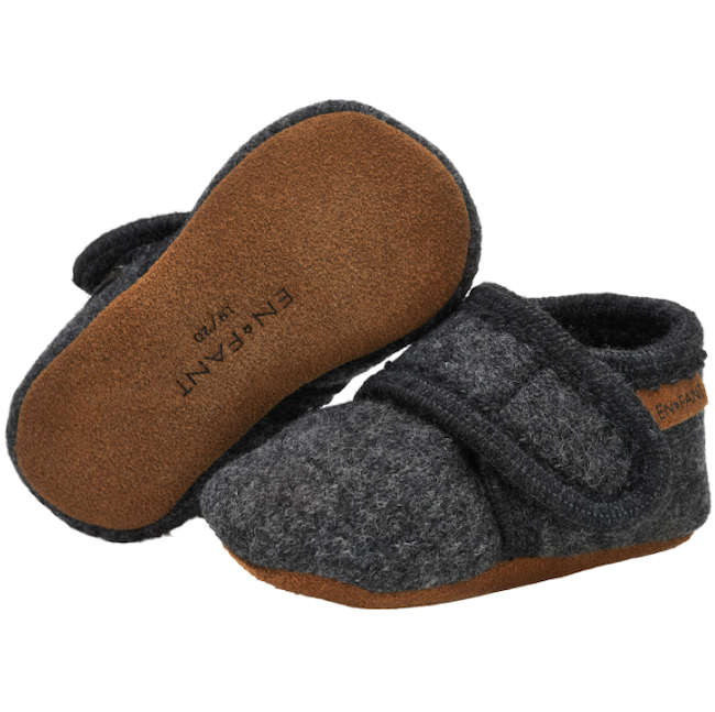 Baby Wool Slippers in Dark Grey Melange