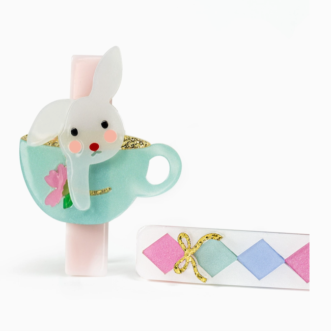 Bunny In a Teacup Hair Clips
