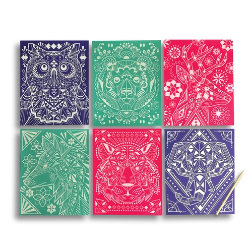 Scratch and Shine: Foil Scratch Art Kit - Geo Animals