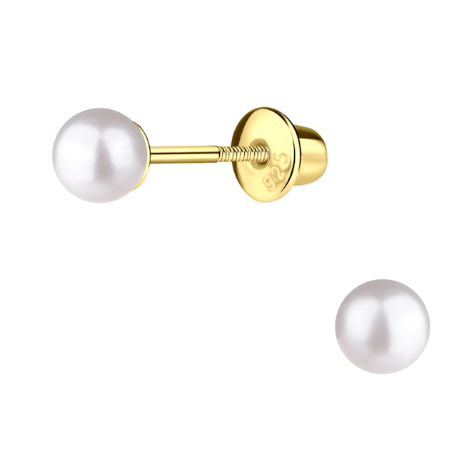 14K Gold-Plated White Pearl Earrings for Babies and Kids