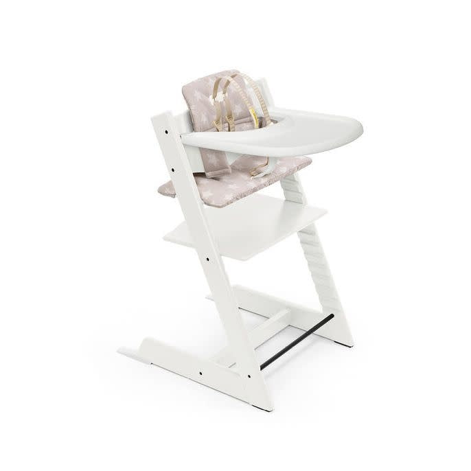 Tripp Trapp High Chair and Cushion with Stokke Tray White Silver Stars