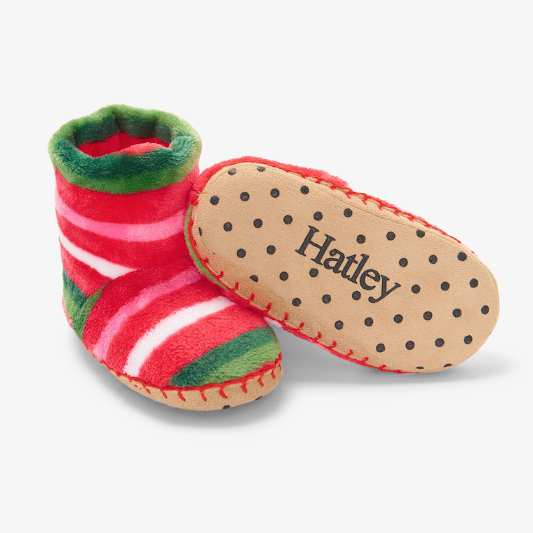 Candy Cane Stripes Fleece Slippers Size 5-7 Toddler