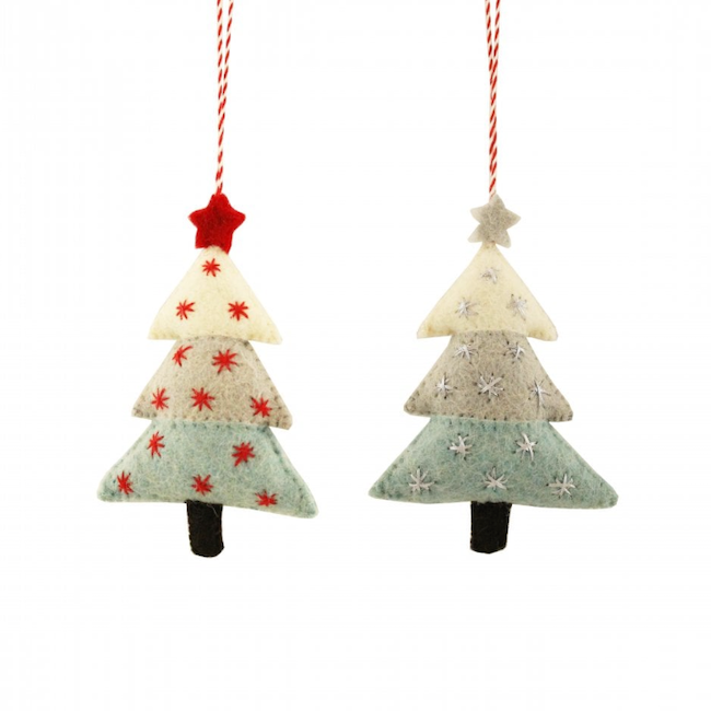 Icy Christmas Tree with Stars Hanging Decorations Set of 2