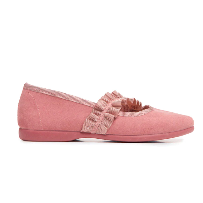 Suede Ruched Grosgrain Mary Jane Shoe - Rose