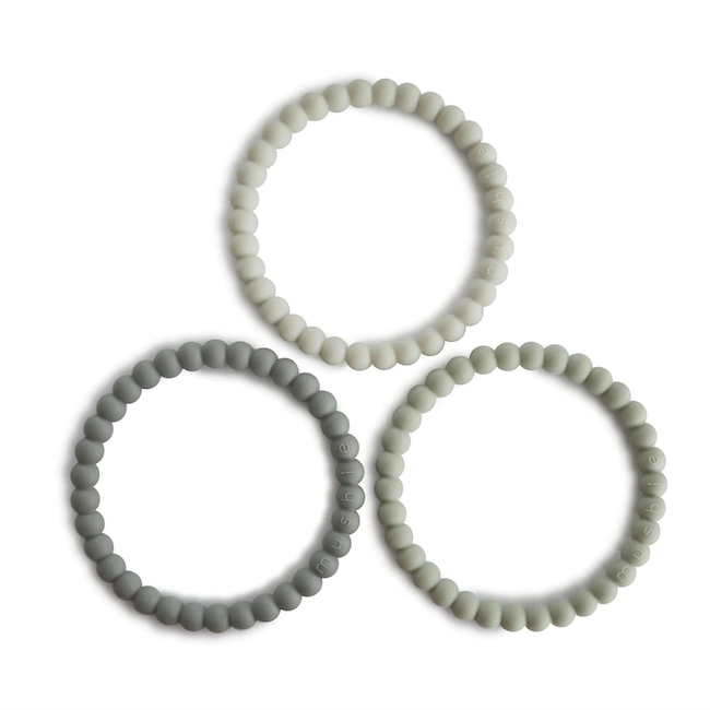Pearl Teething Bracelet Set Of 3 Green Tea / Cool Gray / Sea Salt
