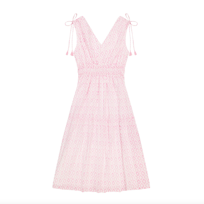 Noemie Women's Ruched Shoulder Tie Maxi Dress Soft-Pink-Ikat
