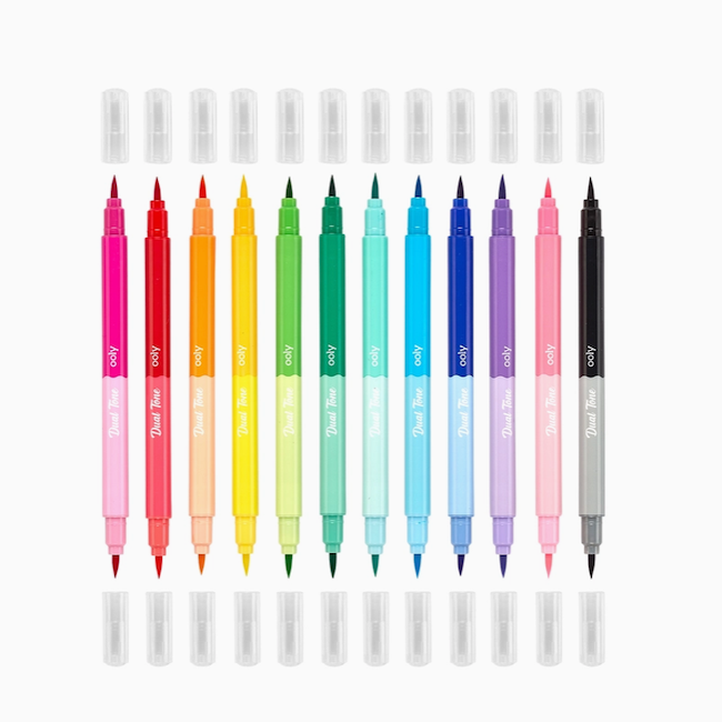 Dual Tone Double Ended Brush Marker - Set Of 12 / 24 Colors