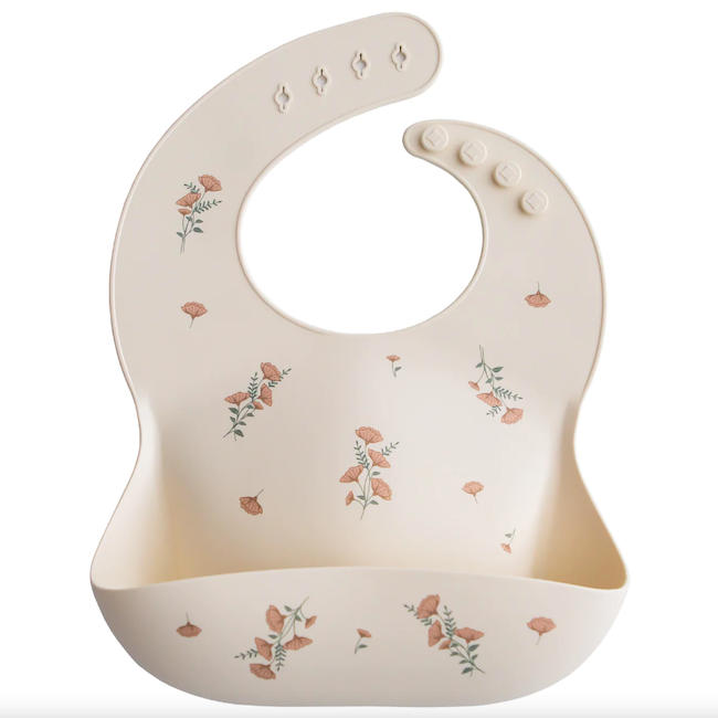 Silicone Baby Bib - Pink Flowers