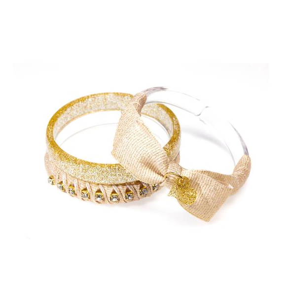 Fancy Fabric Bracelets - Gold - Set of 3