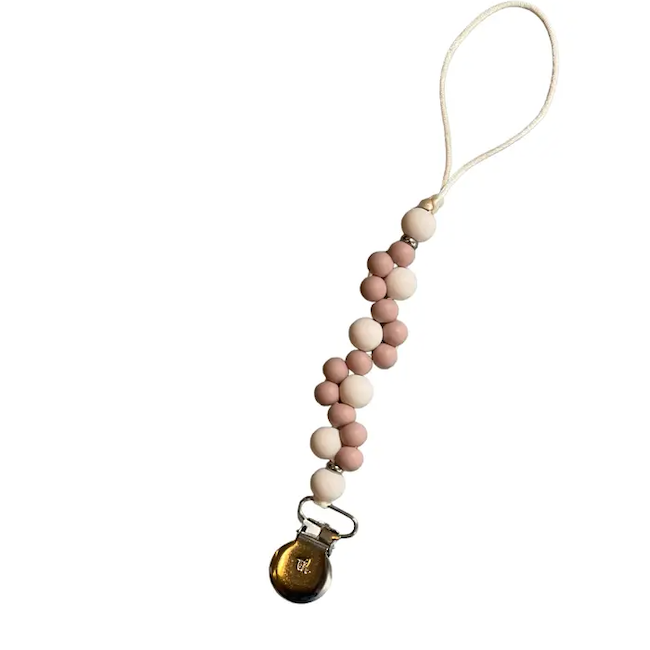 Petite Piper Pacifier And Toy Clip In Adobe Rose