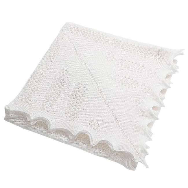 Nottingham Lace Knitted Baby Blanket in Ivory White