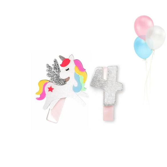 Unicorn Birthday Number Hair Clips