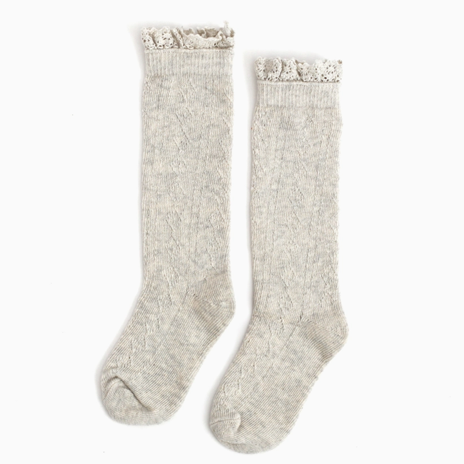 Heathered Ivory Fancy Lace Top Knee High Socks