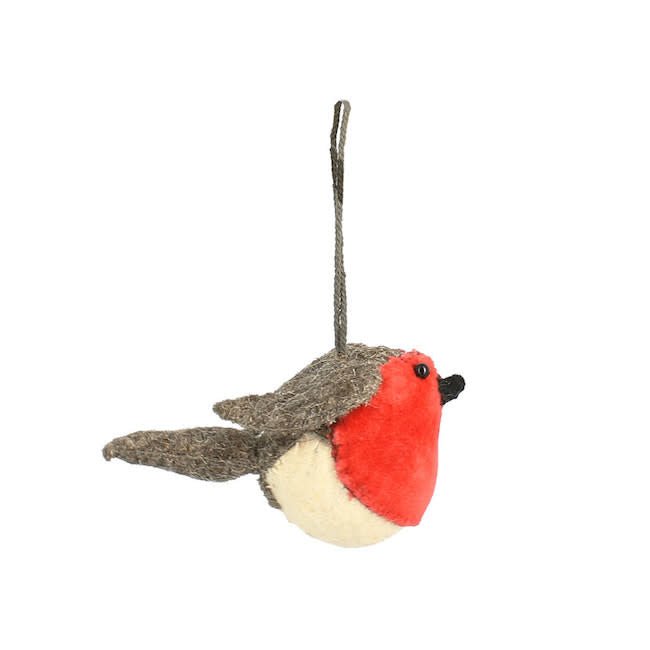 Semi Velvet Hanging Robin Ornament