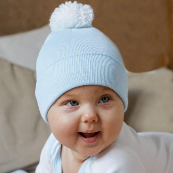 Blue Beanie  with White Pom