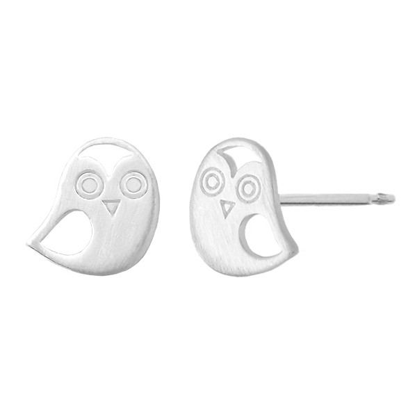 Sterling Silver Stud Earring Owl Matte Finish