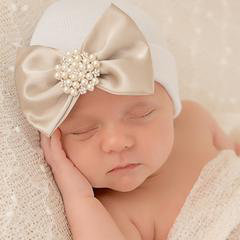 White Hat With Gold Satin Bow / Gem