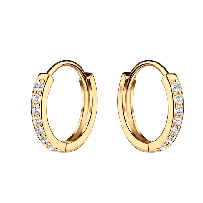 14K Gold-Plated Huggie Hoop Earrings with CZs for Kids 10mm