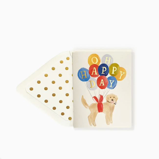 Happy Birthday Golden Retriever Dog with Balloons